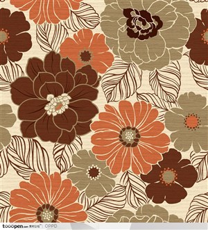 古典背景花纹-暗褐色花卉水彩肌理花卉纹样花纹背景底纹