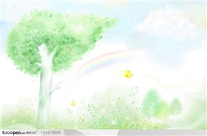 手绘卡通素材-手绘植物背景-韩式清新梦幻插画风格