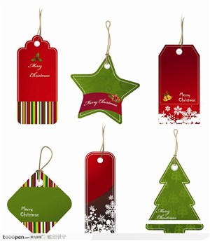 多款精美圣诞节星星圣诞树形状吊牌矢量素材