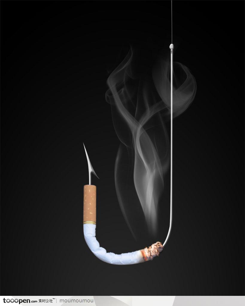 戒烟广告宣传素材-鱼钩和香烟