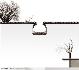 中式风格元素-中式屋檐树枝和白鸽