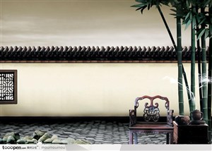 中式楼盘房地产广告素材-中国风明清椅子和竹子