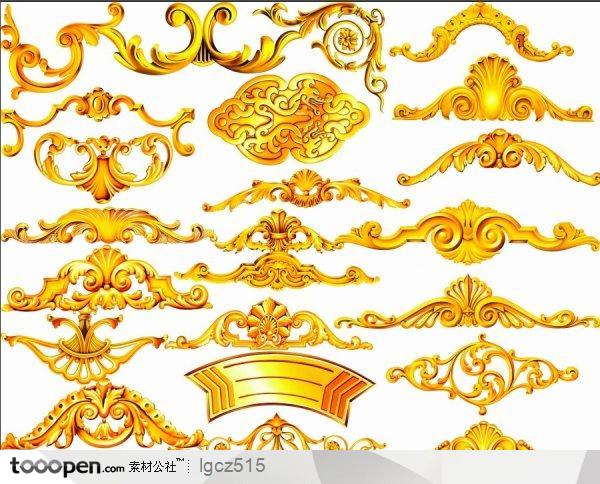 黄金花纹边角PSD分层模板---金色花纹,边角纹饰,黄金花边,华丽边角