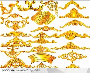 黄金花纹边角PSD分层模板---金色花纹,边角纹饰,黄金花边,华丽边角