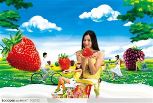 饮料海报-美女海报水果口味酸奶广告