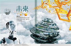 科技产品宣传海报-云彩上的机器人