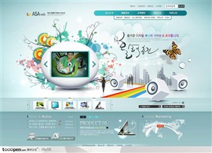 电视TV笔记本电脑房屋建筑韩国企业网站分层精细模板