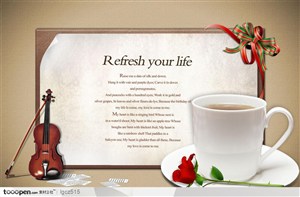 温馨浪漫相框边框PSD分层模板-----蜡烛 桃花 垂柳 茶杯 玫瑰花 相框设计