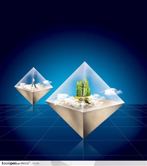 房地产广告元素-透明玻璃金字塔玉玺云层高尔夫
