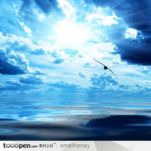 暴风雨后的天空云朵蓝天白云大海上的海鸥