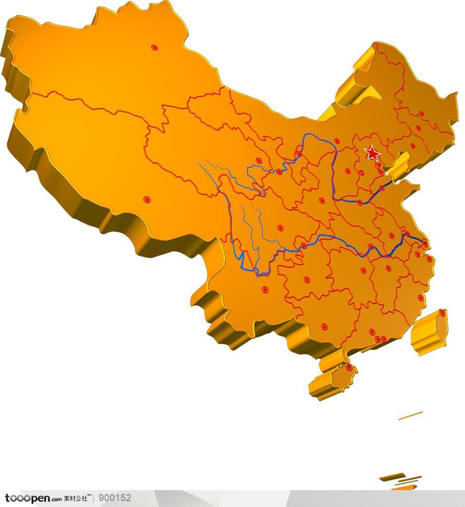 立体的中国地图-省会图