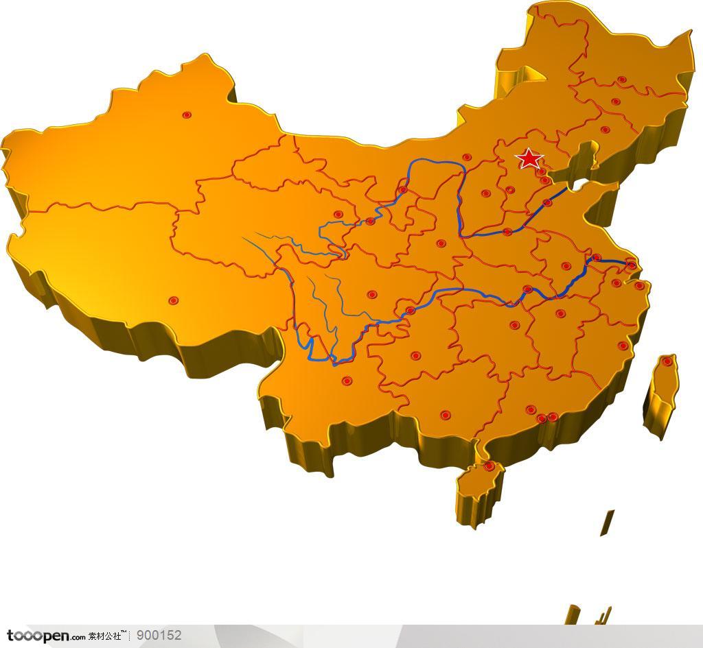 立体的中国地图-省会图