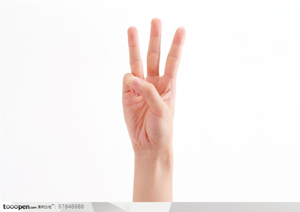 人物手势元素-手指数字三的手势特写