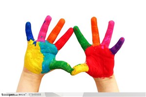 手势-涂满颜色的手