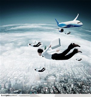 极限运动宣传设计素材-城市天空中的飞翔者
