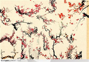 四月桃花节元素-中国国画桃花花枝形态
