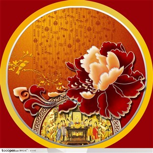 中秋节包装盒元素-红色中秋节月饼礼盒牡丹祝福语