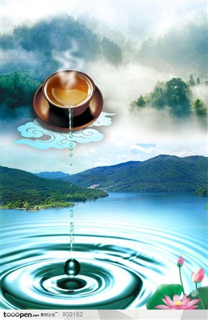 餐饮海报-中国传统茶文化宣传-往水里倒水的茶杯