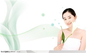 韩国美容SPA按摩广告元素展板拿着百合花的清纯美女模特
