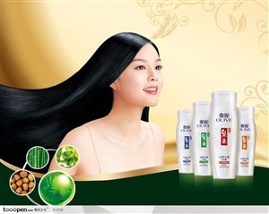 奥妮OLIVE洗发水广告展板元素柔顺黑发女模特