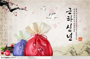 韩国风水墨背景和手工锦囊
