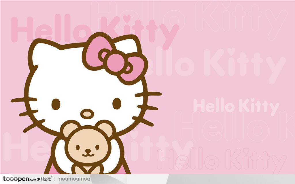 hellokitty猫抱着小熊卡通壁纸