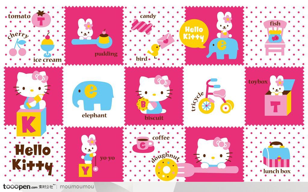 hellokitty猫和大象粉色系卡通壁纸