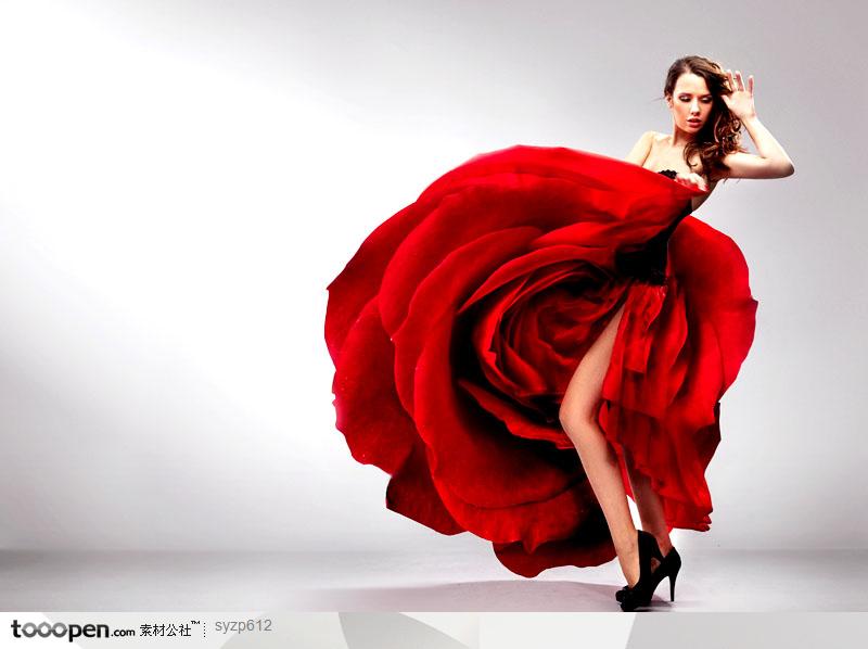 象花一样的红裙子气质美女高清