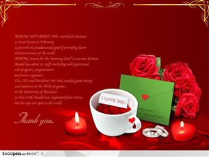 情人节红色背景心形红蜡烛戒指信封咖啡杯红色玫瑰花