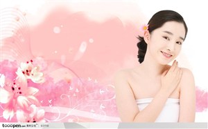 美容SPA健身保健-粉色梦幻背景花纹底纹韩式美女