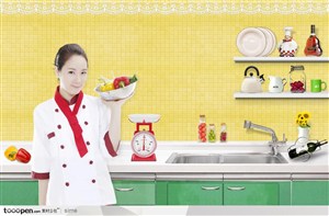 美容保健食品广告元素拿着蔬菜的韩国美女厨师