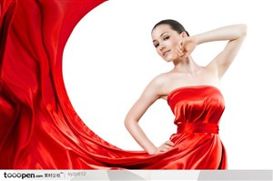 气质红裙子性感外国美女模特高清图片