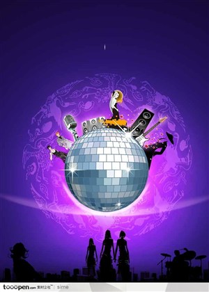 音乐海报元素-紫色潮流背景底纹舞台灯光玻璃球