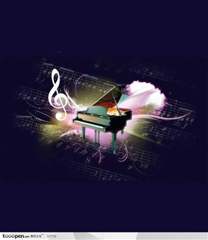 音乐海报元素-云朵五线谱三角钢琴