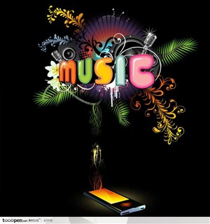 音乐海报元素-MUSIC立体设计字体潮流花纹MP3