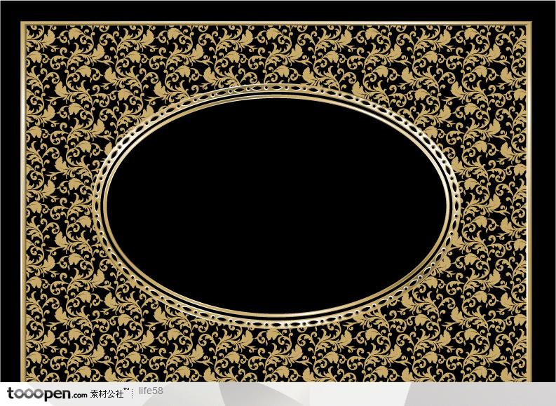 黑色沉稳金色边框图案平铺主题背景矢量素材