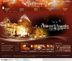 日韩网站精粹-褐色系梦幻背景酒店旅游网站首页