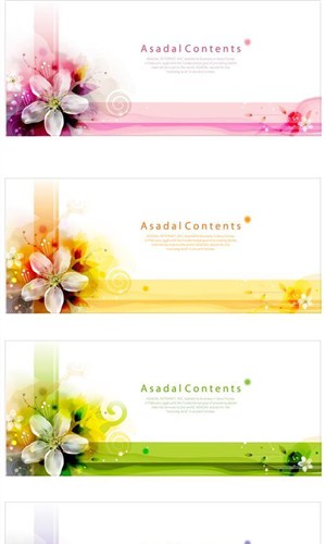 4色百合花横幅矢量素材---鲜艳花朵,百合花,横条,花卉横幅图片