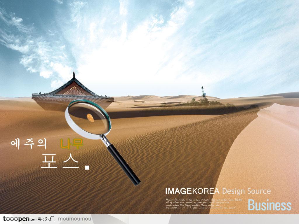 风景宣传广告素材-沙漠上的放大镜