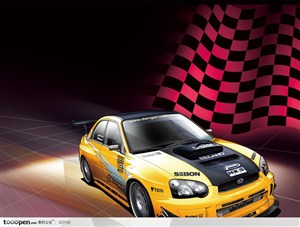 名牌汽车广告展板-斯巴鲁黄色高级赛车3D模拟图