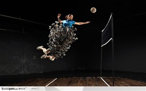创意广告元素-中国女子排球飞身扣球