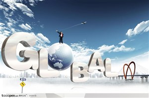 房地产创意广告GLOBAL金属立体字蓝天白云