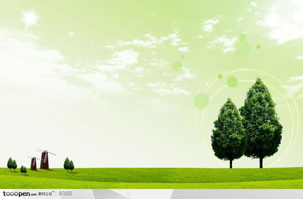 绿色城市-草坪上茂密的大树