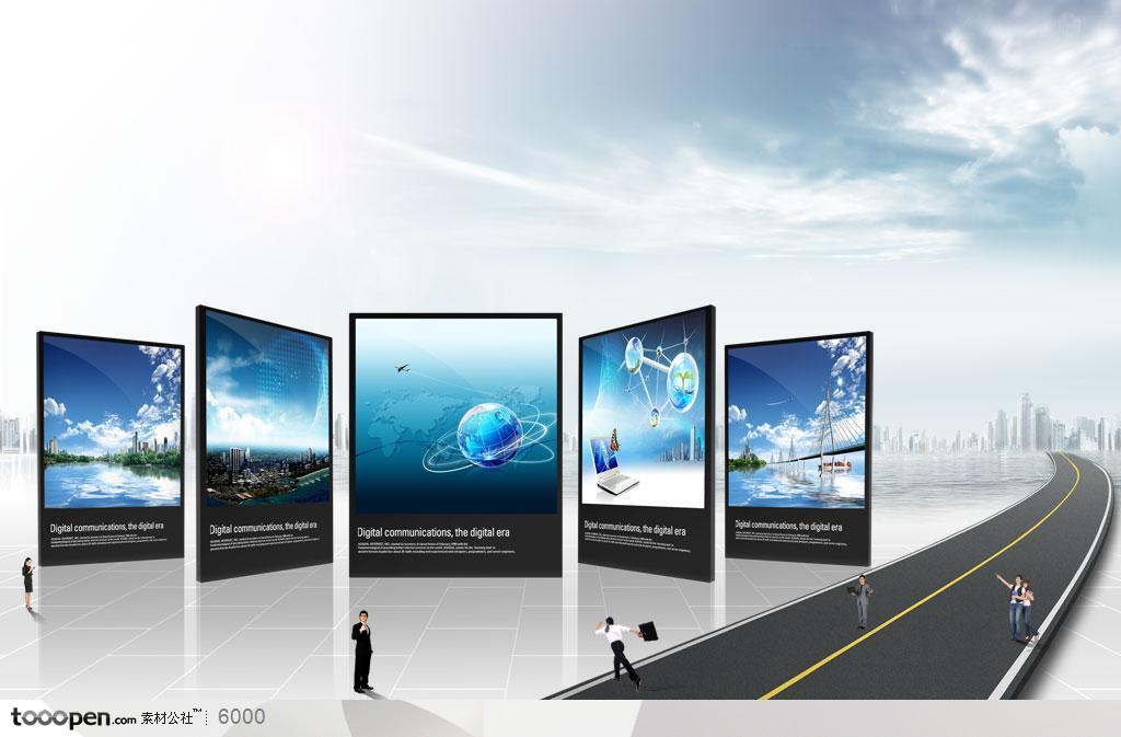 商业金融广告素材-沥青马路边的led显示屏