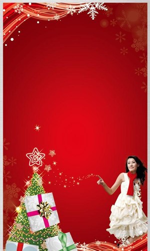 圣诞节元素-带着红围巾的美女圣诞树礼品盒圣诞节花纹