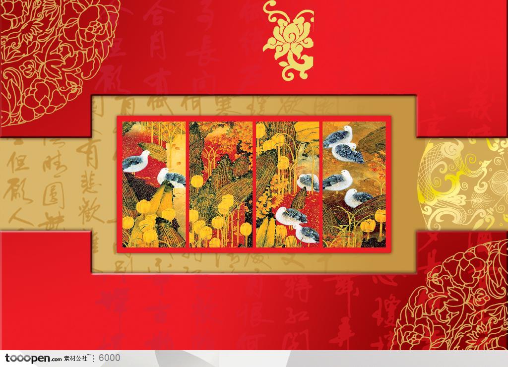 中秋节月饼包装素材-中国花鸟图