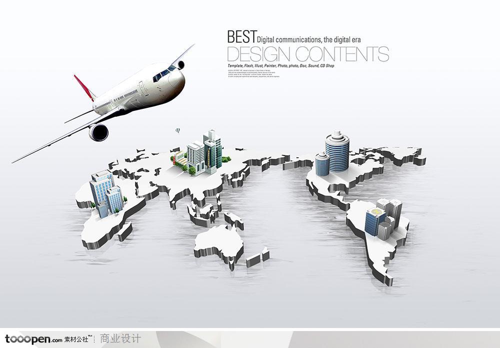世界地图版图与客机