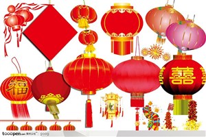 新春春节传统元素-大红灯笼鞭炮炮仗
