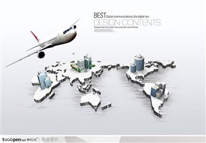 世界地图版图与客机