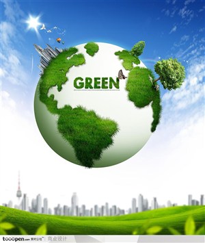 商业风景背景-空中绿色环保地球与绿草地